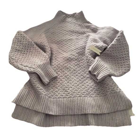 Anthropologie Womens Mock Neck Sweater XL Alpaca Blend Cable Knit Lavender Tunic - Picture 6 of 6